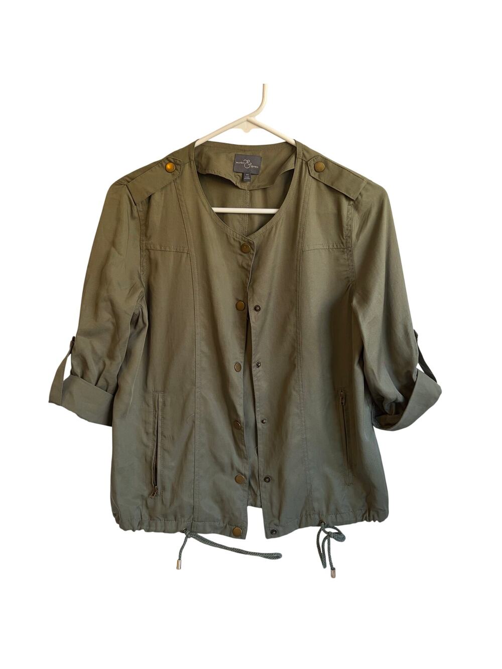 Market & spruce women’s 3/4 sleeve jacket. Olive green. Lightweight. Size XS